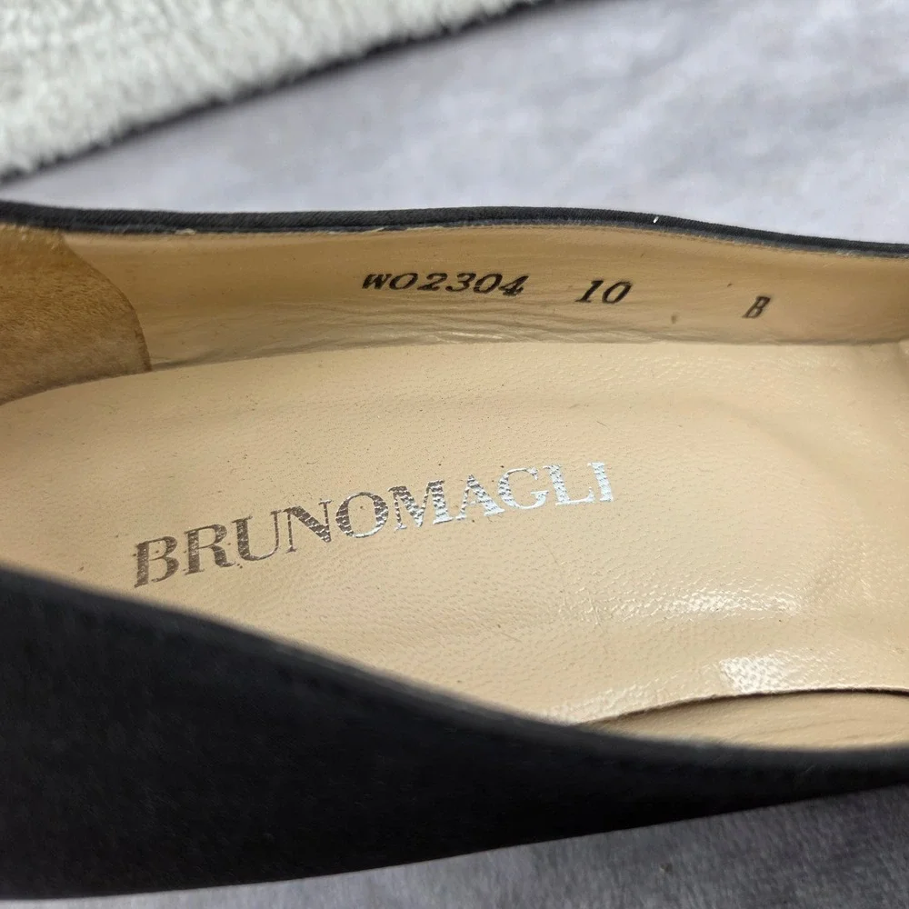 Bruno Magli Womens Black Satin Peep Toe Wedge Heels WO2304 Italian Leather 10 B